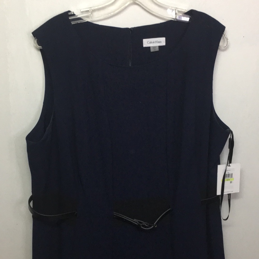 NWT Calvin Klein Woman Belted Navy Blue Fit&Flare Dress: Size 18W - Picture 3 of 13